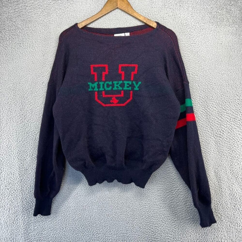 Vintage Mickey Mouse Sweater Men's XL Blue Red Green Lambswool University 90s